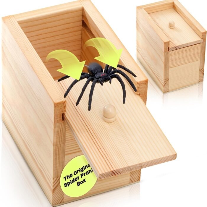 FunFamz Original Spider Prank Box – Wooden Jumping Spider Surprise with Hidden Gift Card Holder, Funny Prank Toy for Adults and Kids