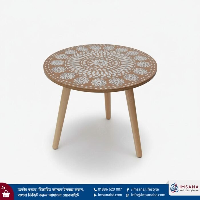 Flat Round Wooden Mandala Table, Decor Table