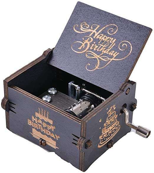 Black Music Box - Personalized Wooden Hand-Crank Gift for Birthday, Anniversary & Special Occasions