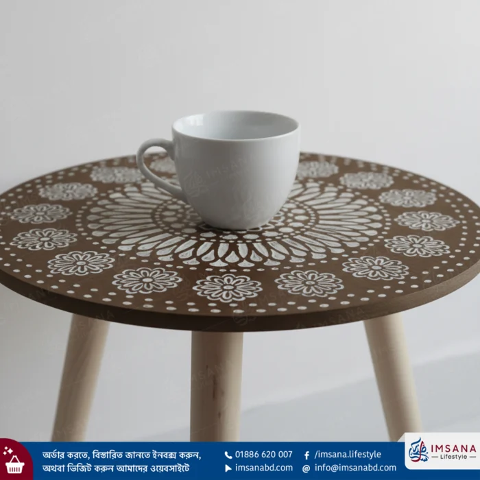 Mandala Design Wooden Round Table for Home, Restaurant & Resort Decor