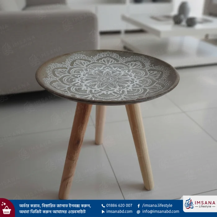 Aesthetic Round Wooden Coffee Table with Charosin Wood Legs Big