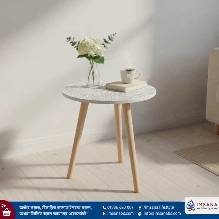 White Flat Elite Round Wooden Side Table | Scandinavian Decor